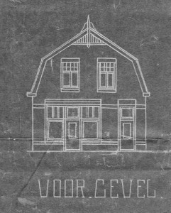 Voorgevel en plattegrond woning Wed D. Langenhof “Pas Dina”, gebouwd in 1928